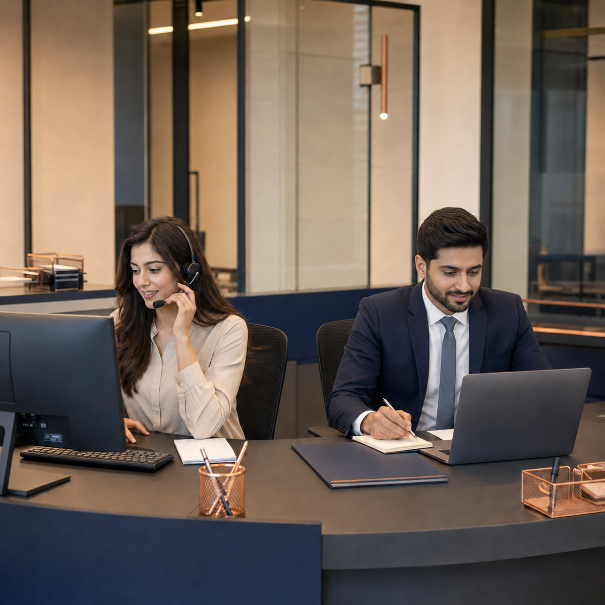 Customer support team helping clients